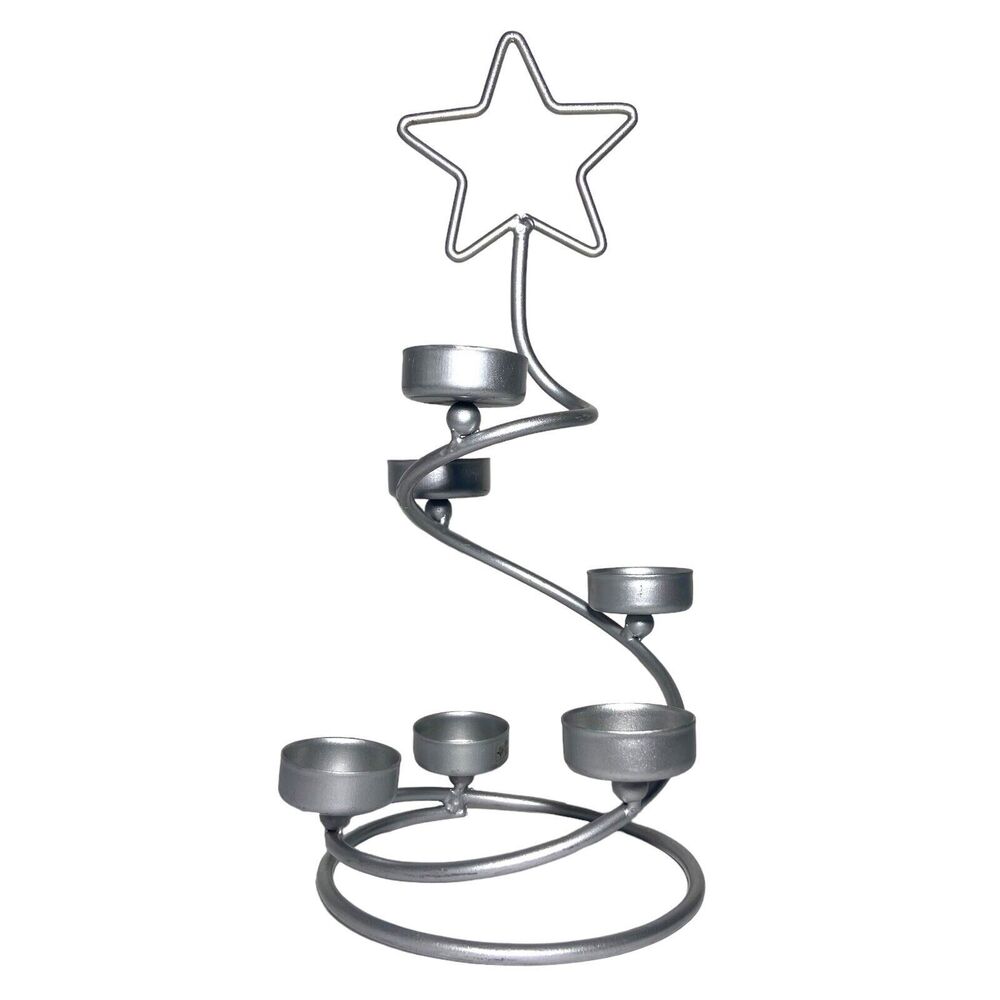 International Silver Co. Tea Light 6 Candles Holder Swirled Christmas Tree Star